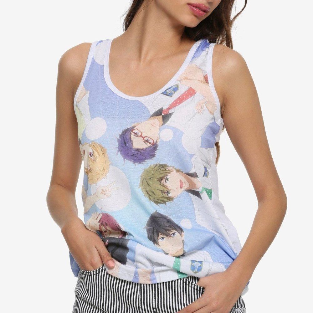 Hot Topic Iwatobi Swim Club Group Blue Graphic Tank Top L